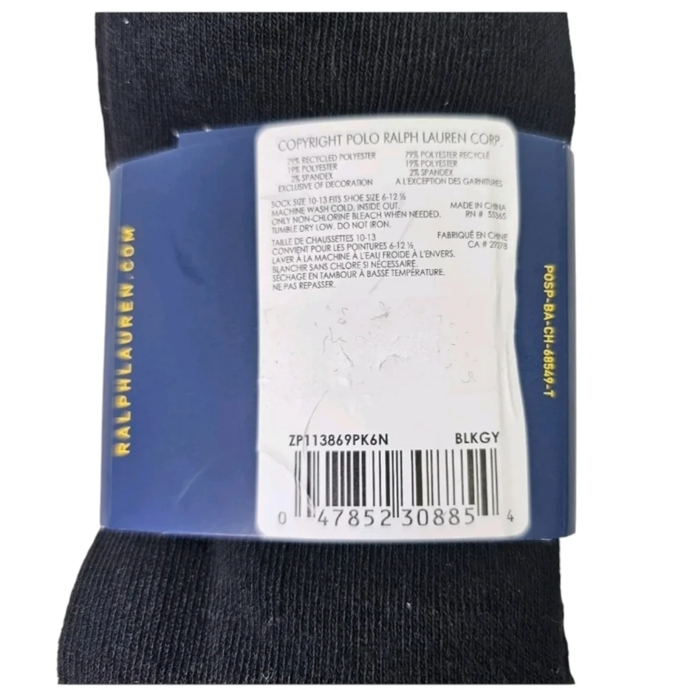 Polo Ralph Lauren Men's Classic Sport Half Cushioned Sole Socks 6 Pairs Black